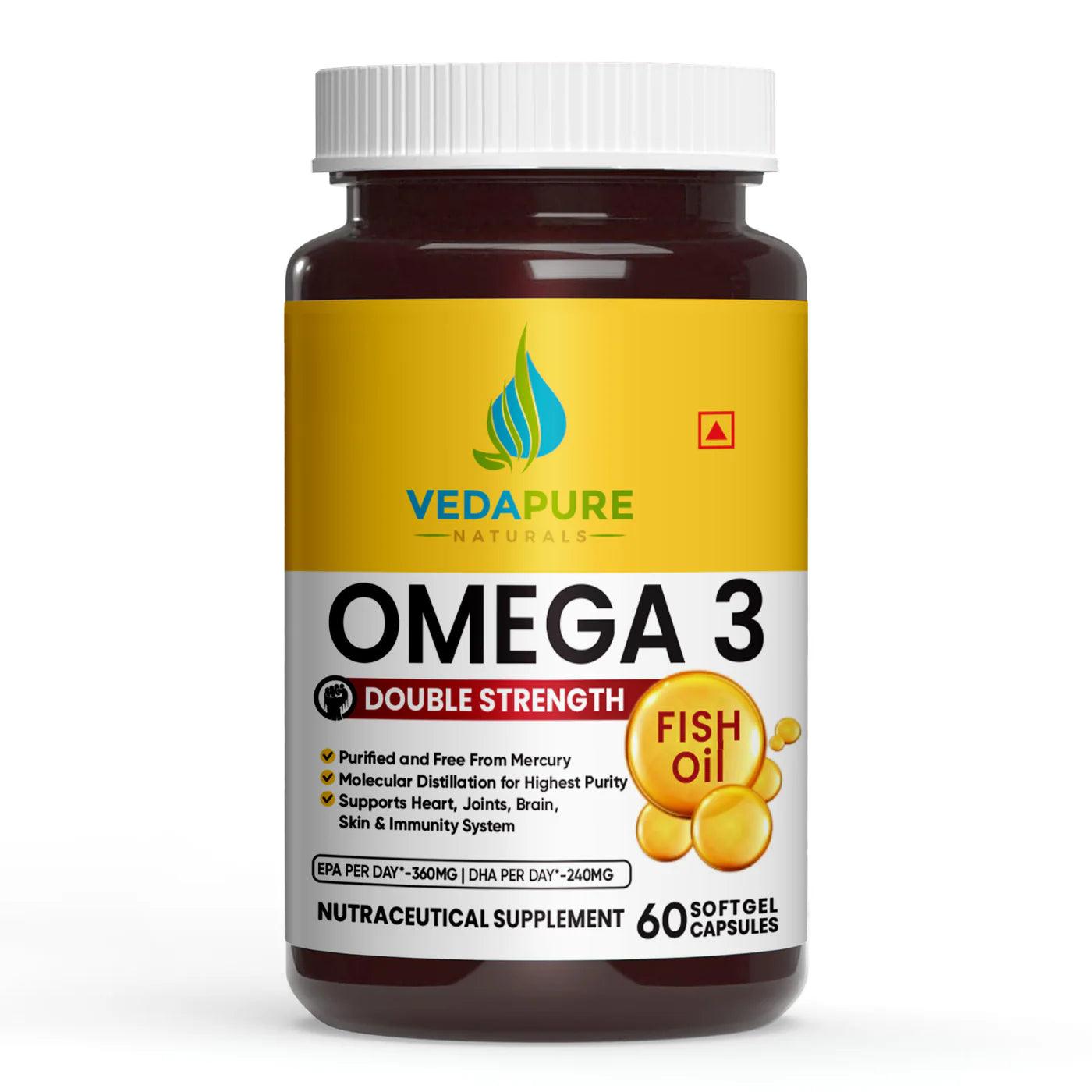 Vedapure Omega 3 Fish Oil Capsules Fatty Acid for Men & Women 1000 mg