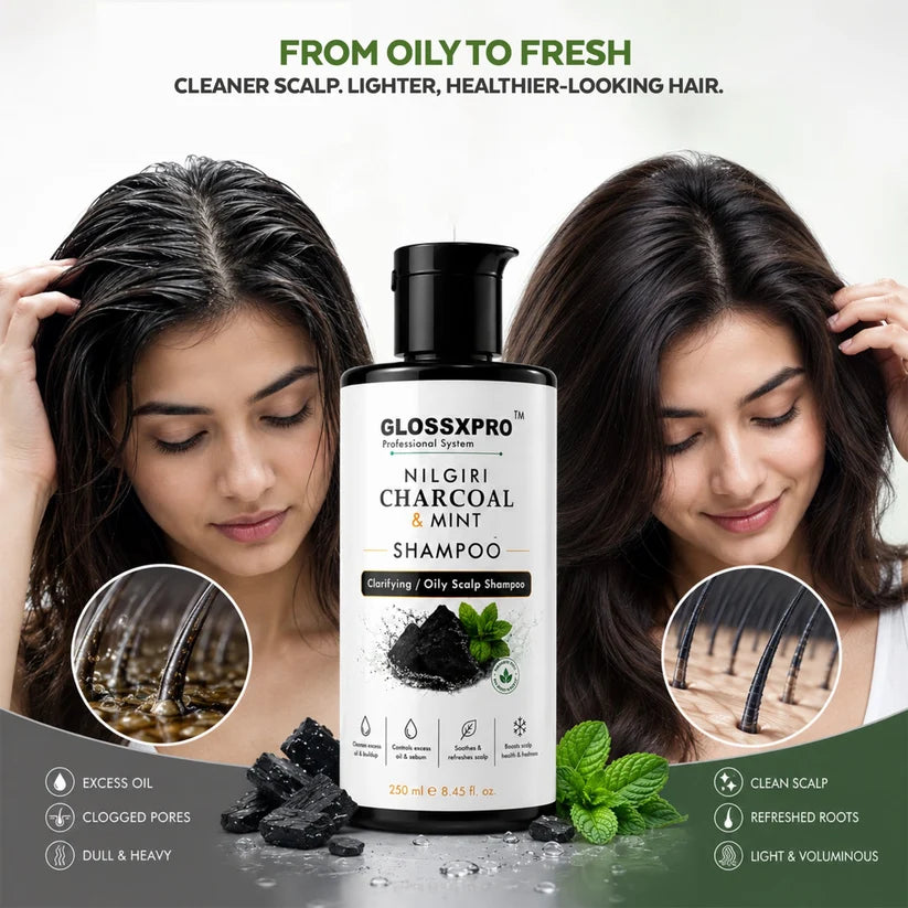 GLOSSXPRO Professional System Nilgiri Charcoal & Mint Shampoo