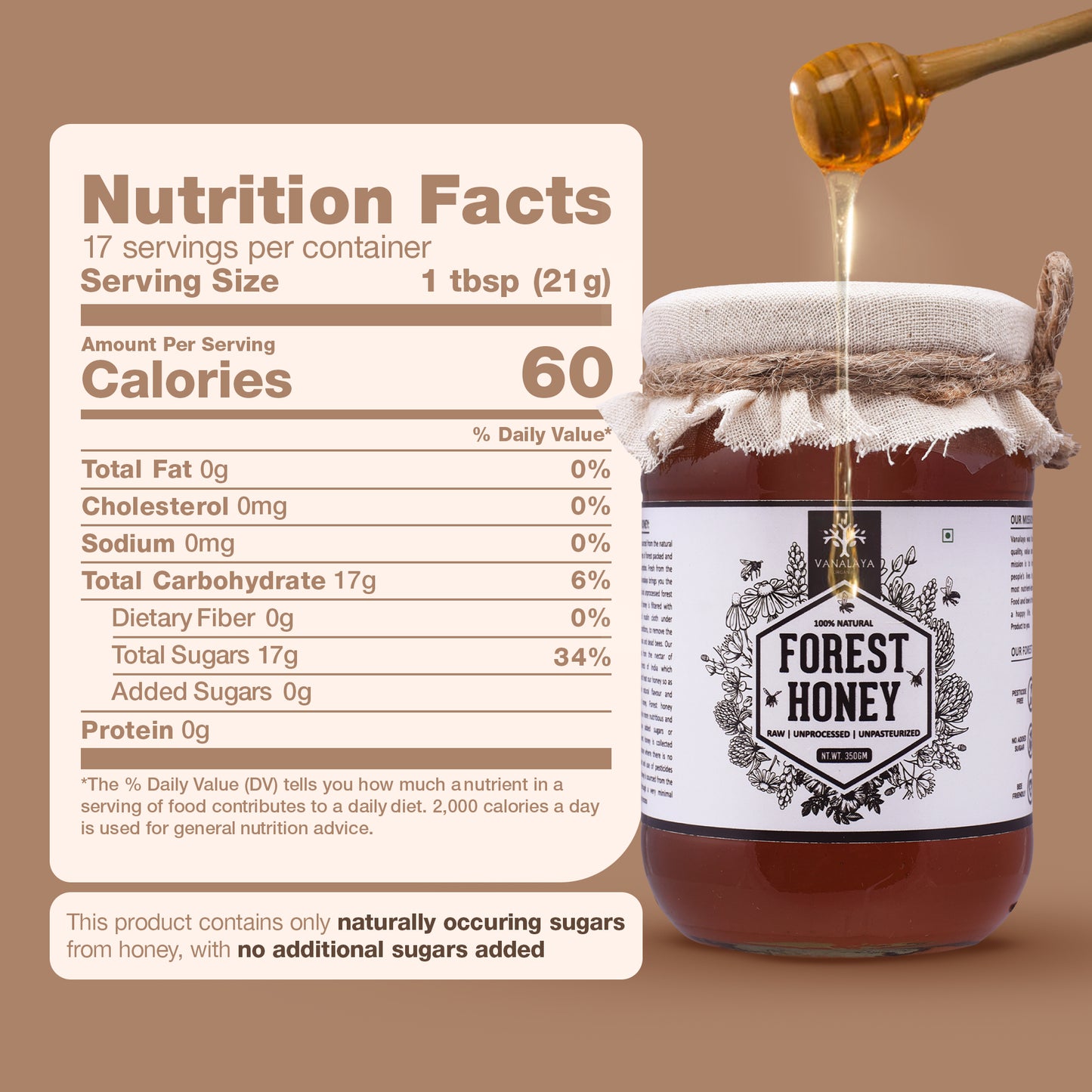 Vanalaya 100% Natural Forest Honey - Raw, Unprocessed, Unpasteurized, Pure Honey