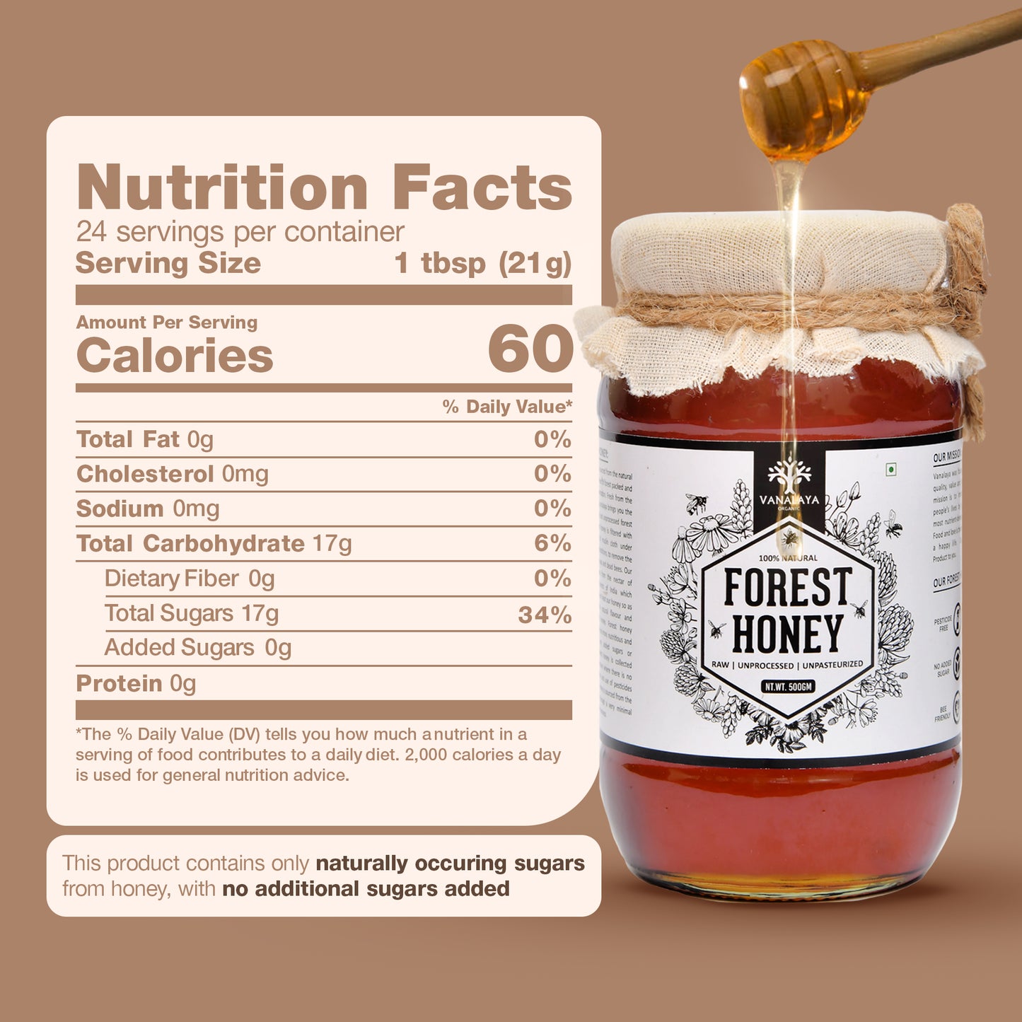 Vanalaya 100% Natural Forest Honey - Raw, Unprocessed, Unpasteurized, Pure Honey