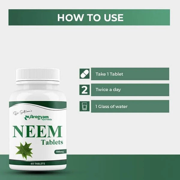 Dr. Satnam’s Arogyam Ayurveda Neem Tablets (500mg, 60 Tablets) | Standardized Bio-Active Neem Extract for Acne, Blood Purification & Immune Support