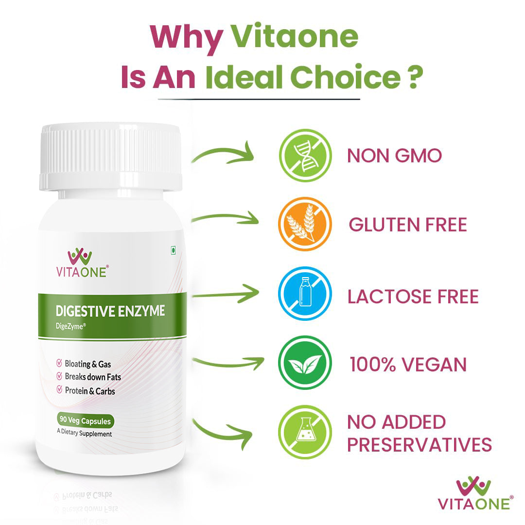 Vitaone Digestive Enzyme Capsules (90s) | Broad-Spectrum Formula for Digestion, Bloating Relief & Nutrient Absorption