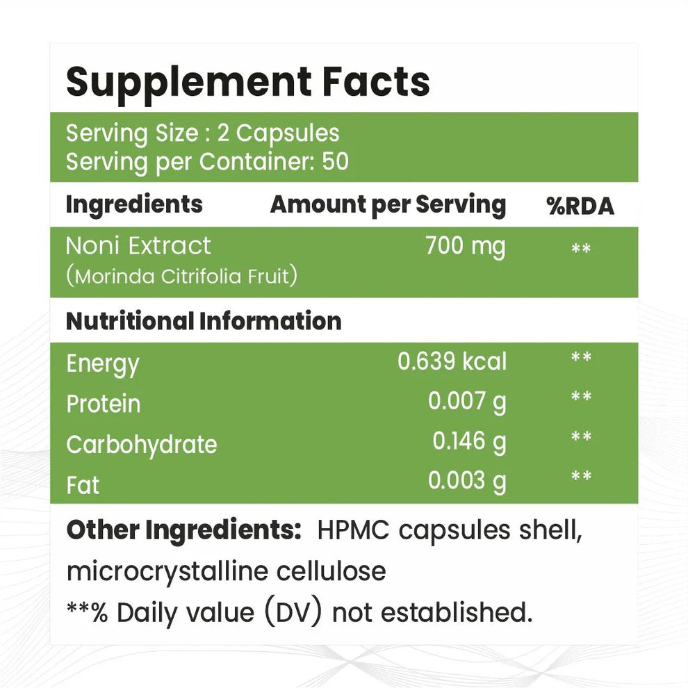 Raskam Noni Extract 700mg-100 Veg Capsules-Good For Body Detoxifier, Immunity Booster, Joint Pain Relief , Restful Sleep