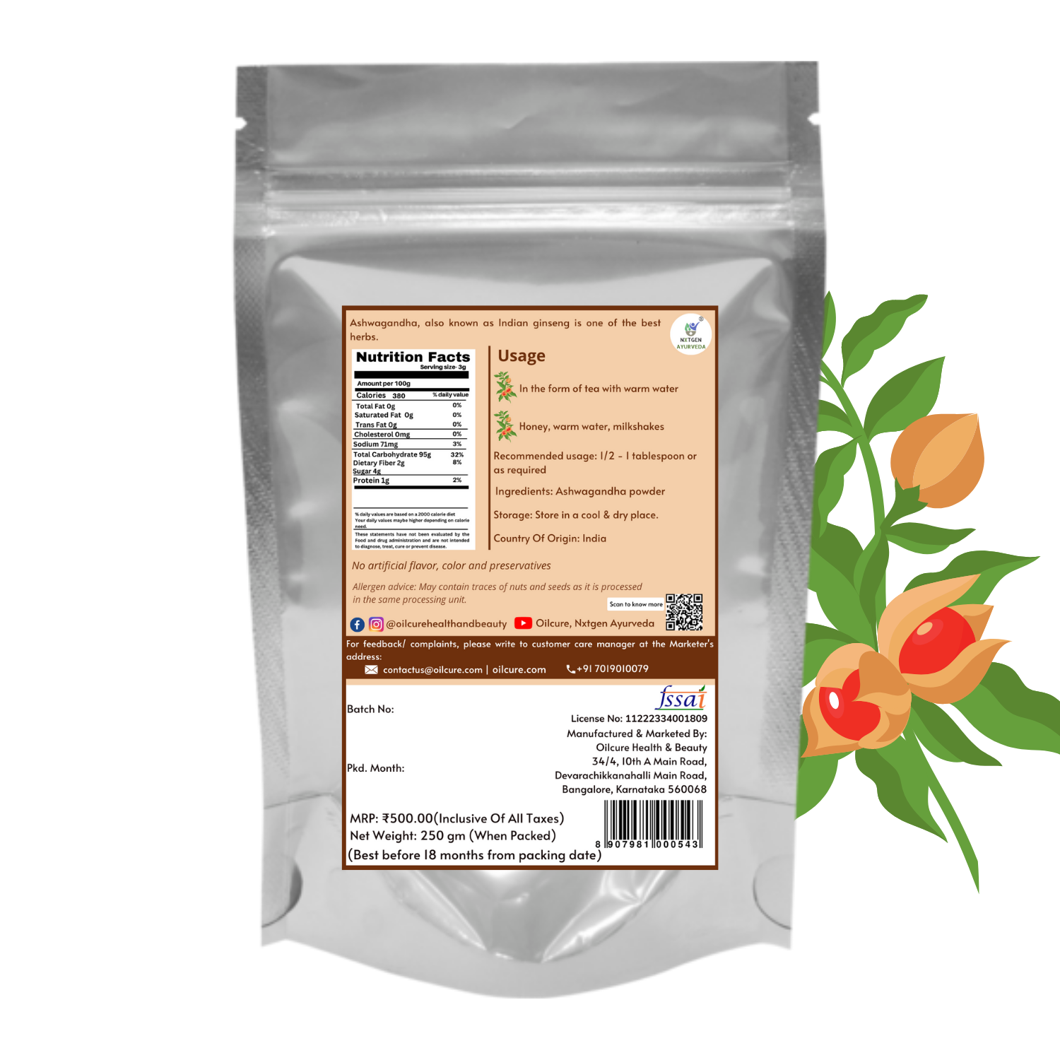 Nxtgen Ayurveda Ashwagandha Powder - 250 gms (Pack of 2)