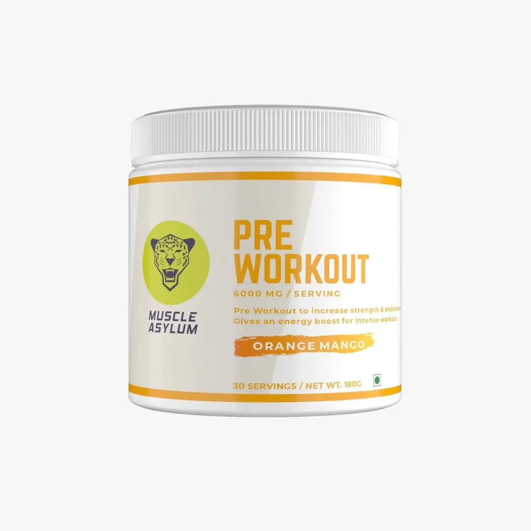 Muscle Asylum Pre-Workout Powder With Genuine Lab Reports -  30 Servings - 180gm - Orange Mango