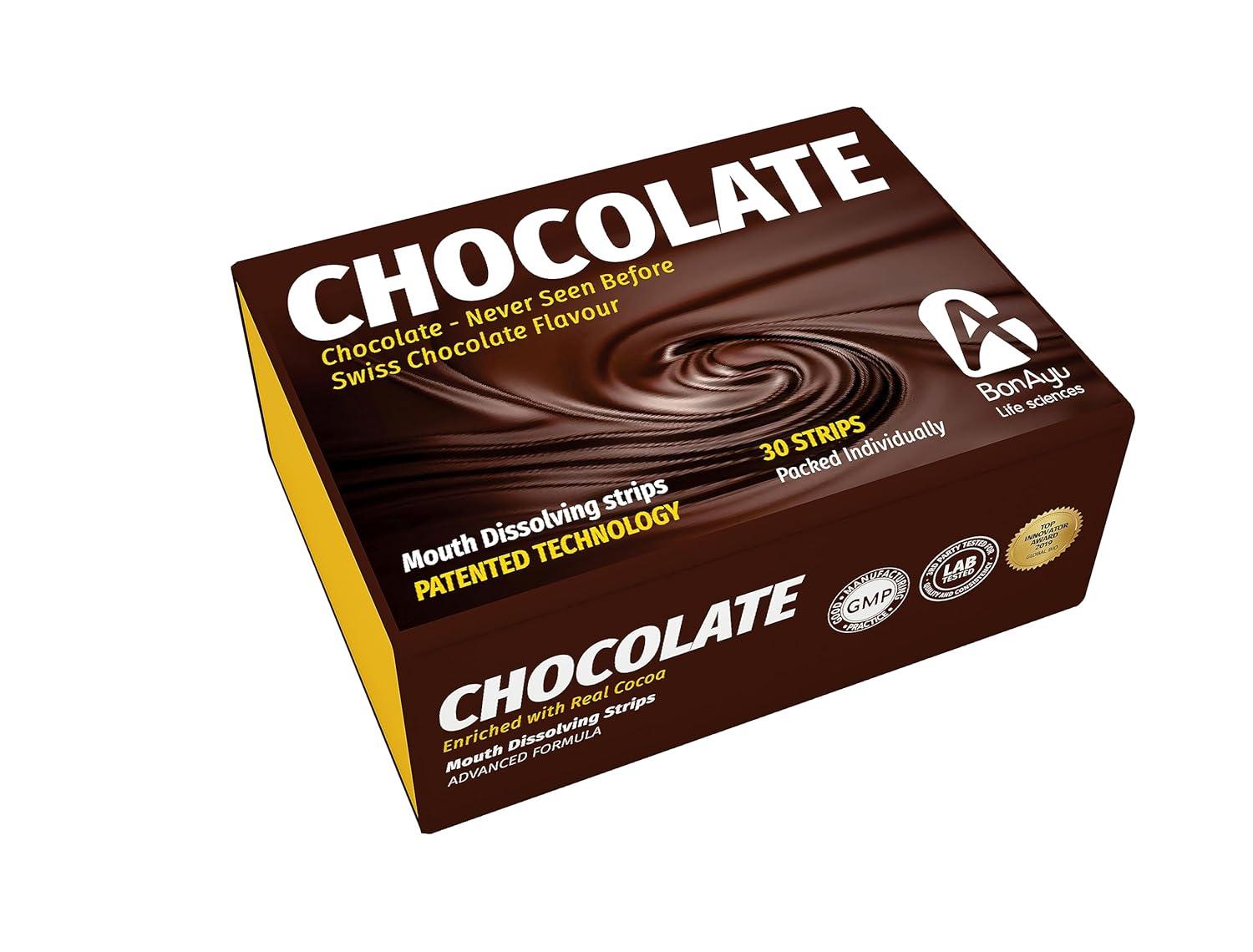BonAiyu Chocolate Strips- Natural Chocolate With No Sugar, Low Calories Lactose-Free  Gluten Free, Soy Free  (30strip)