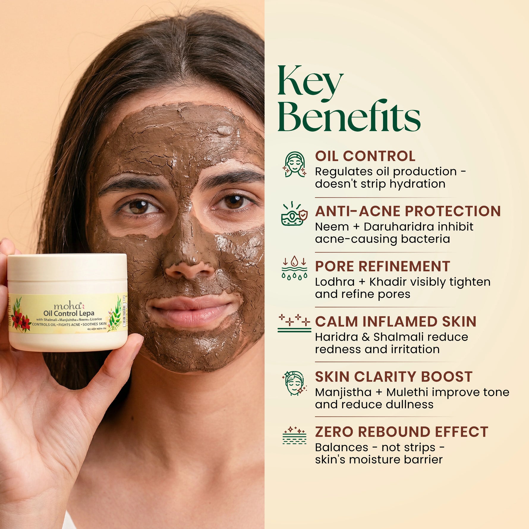 Moha Oil Control Lepa Face Mask - Ayurvedic Anti-Acne Clay Pack for Oily Skin