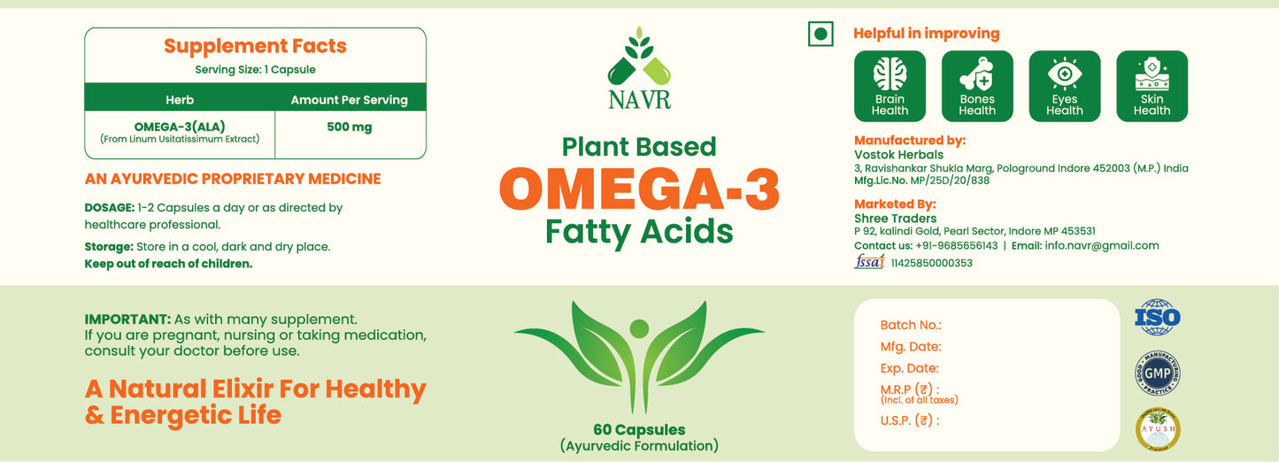 NAVR Plant Based Omega-3 Fatty Acids Capsules, 500mg - 60 Capsules