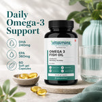 Vitalmins Omega 3 Fish Oil Softgels | High-Potency EPA & DHA for Heart, Joint, Brain & Eye Health – 60 Softgels