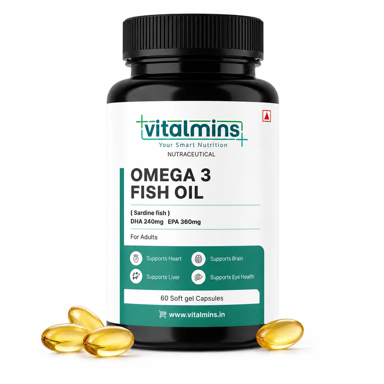 Vitalmins Omega 3 Fish Oil Softgels | High-Potency EPA & DHA for Heart, Joint, Brain & Eye Health – 60 Softgels