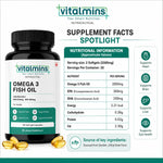Vitalmins Omega 3 Fish Oil Softgels | High-Potency EPA & DHA for Heart, Joint, Brain & Eye Health – 60 Softgels