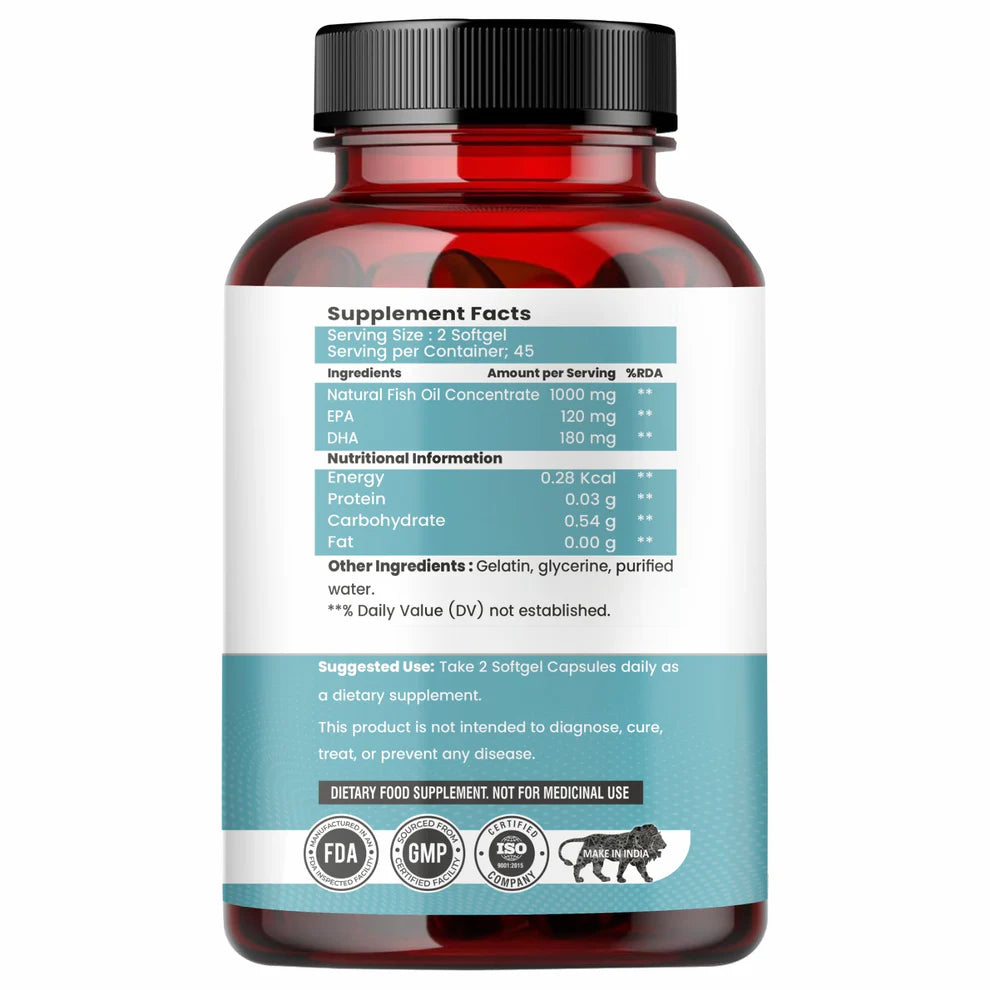 Raskam Omega 3 - 90 Softgels- For Men And Women,Omega3 2-3 Serving , for Brain, Heart, Eyes, and Joints Health