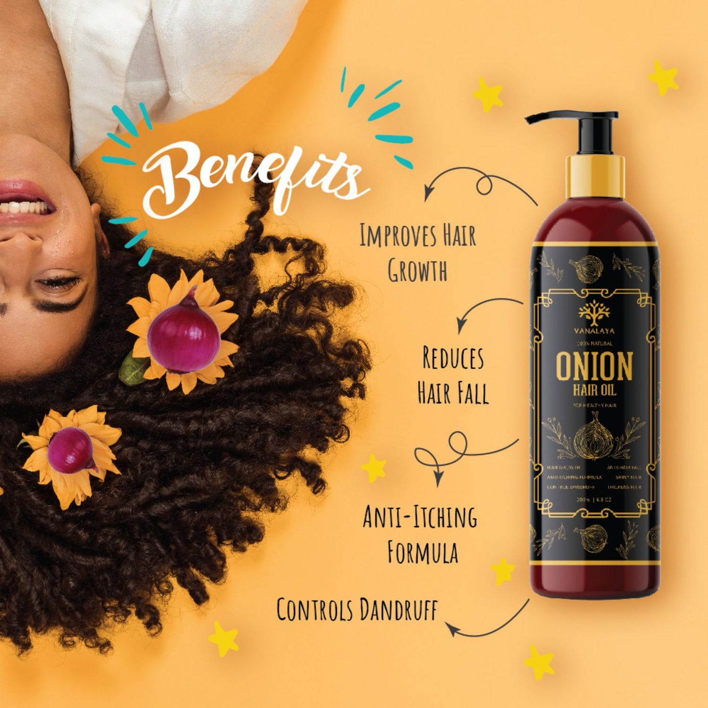 Vanalaya Onion Hair oil with Natural oils, Natural herbs and Onion Extract for Men and Women 200ml