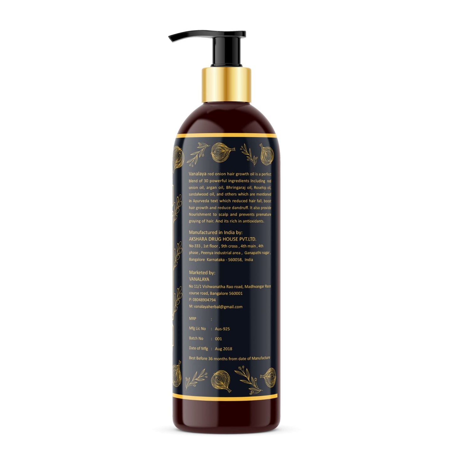 Vanalaya Onion Hair oil with Natural oils, Natural herbs and Onion Extract for Men and Women 200ml