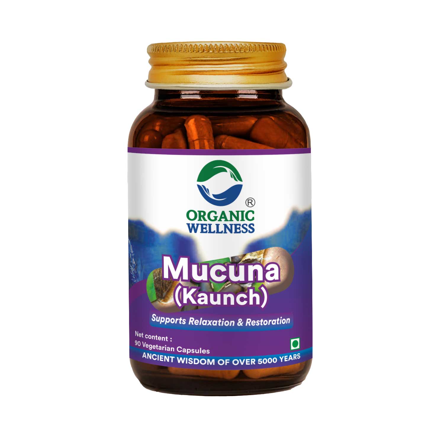 Organic Wellness Mucuna Kaunch Capsules - 90 Vegetarian Capsules