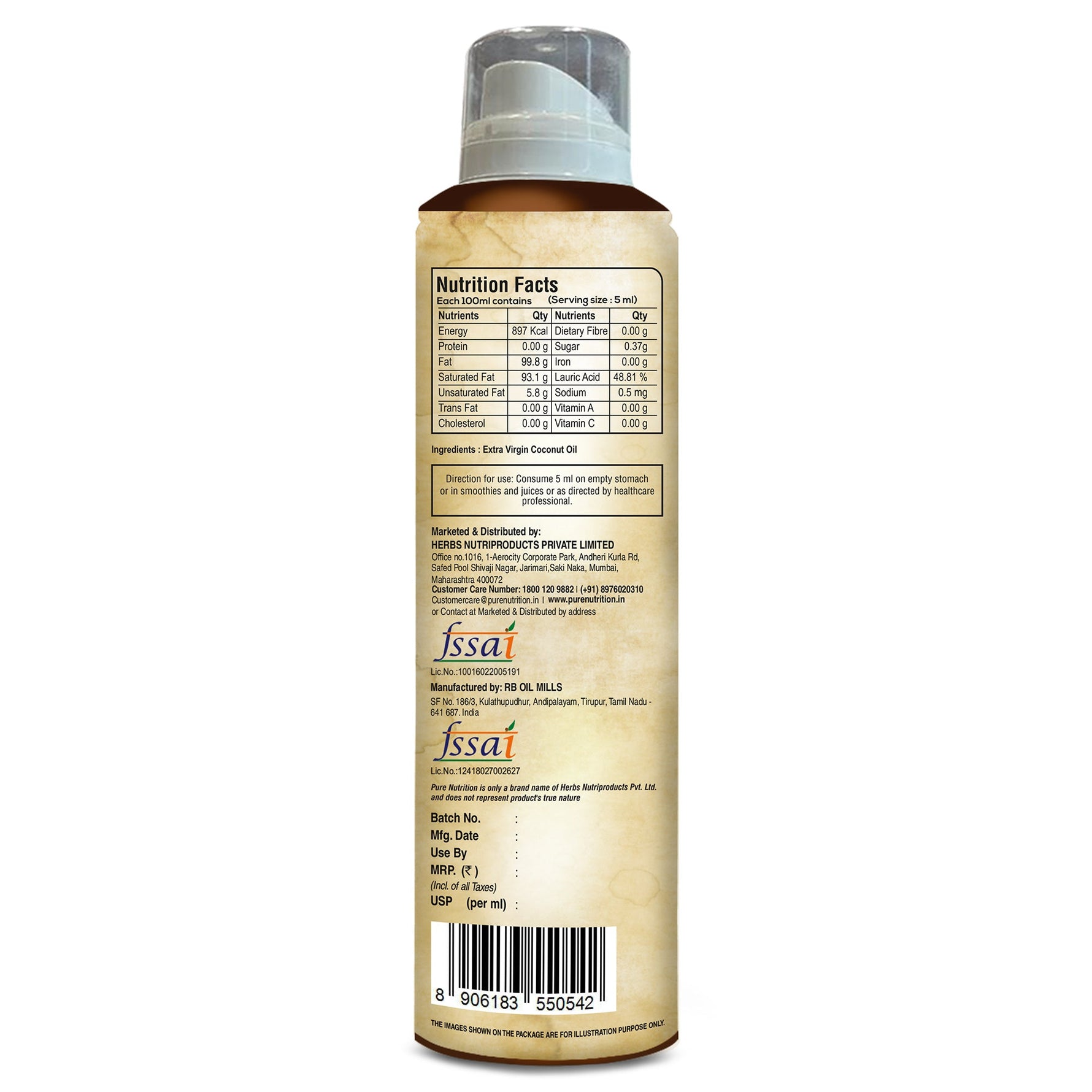 Pure Nutrition Extra Virgin Cold Pressed Coconut Oil – 200ml | Unrefined & Natural