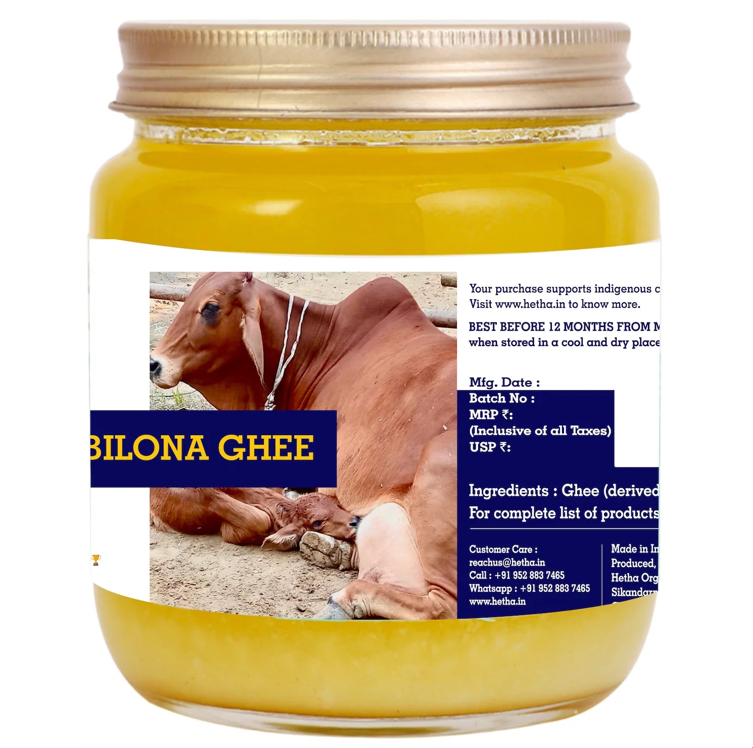 Hetha Sahiwal Cow A2 cultured Bilona Ghee / A2 Ghee - 1000 ml