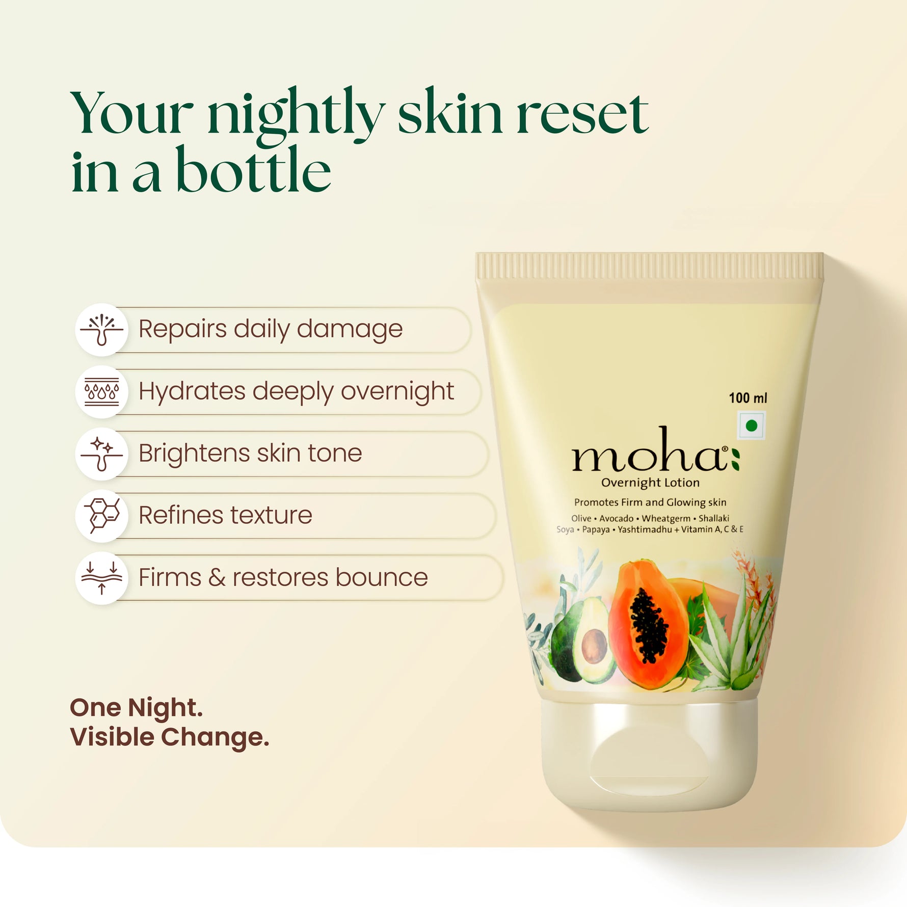 Moha: Overnight Lotion (100ml) - Ayurvedic Night Repair Face Moisturizer for Glowing Skin