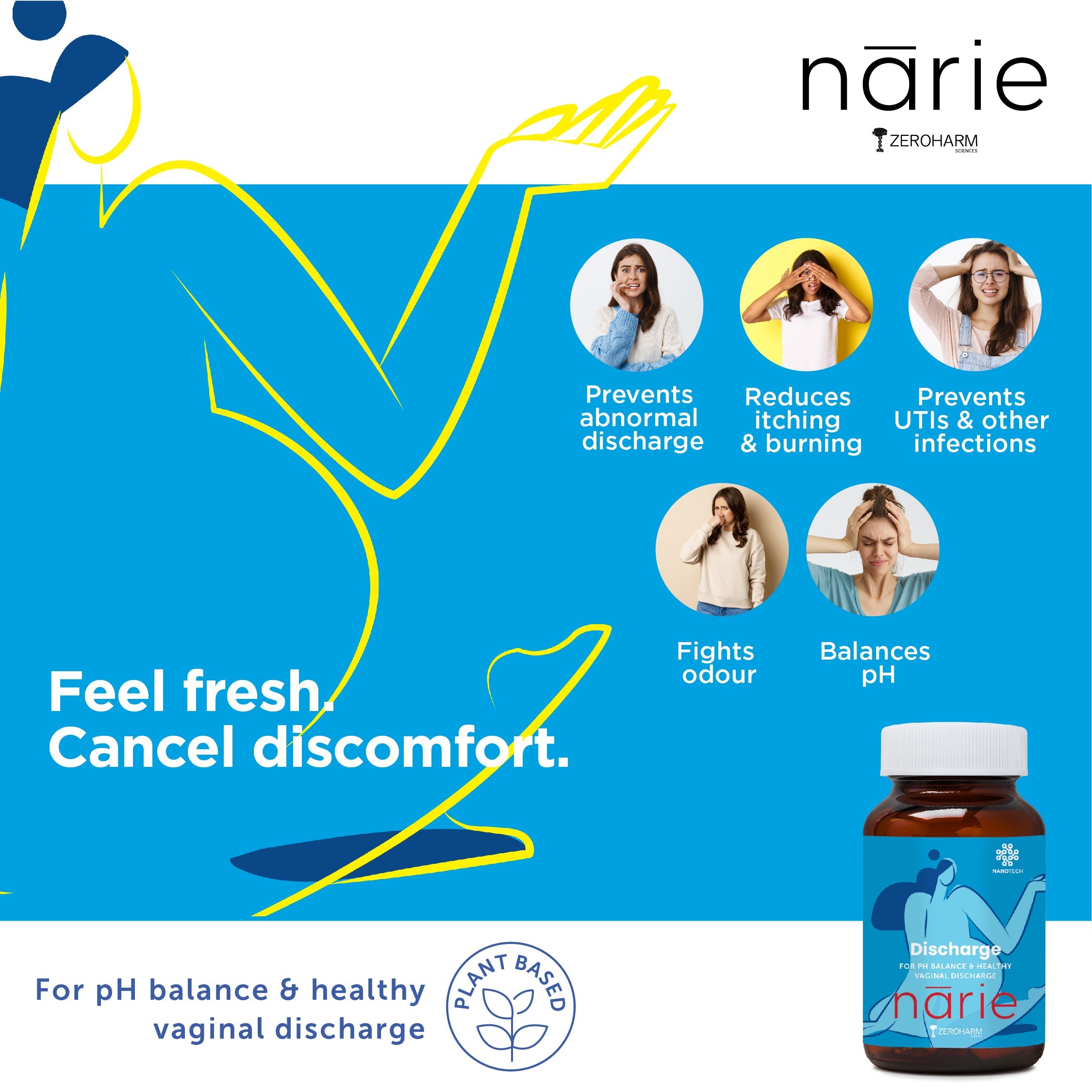 Zeroharm Sciences Narie Discharge Capsule | For healthy white discharge | Prevents UTI and yeast infection 60 Veg capsules