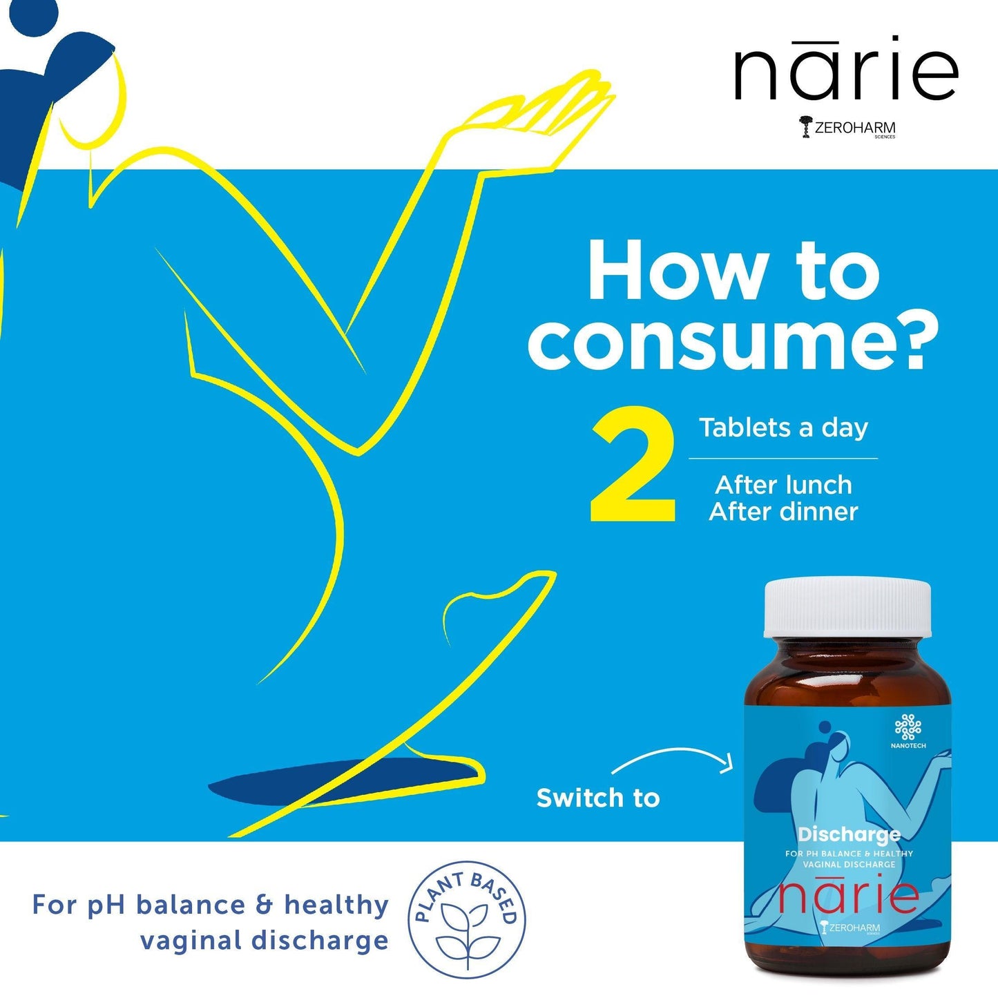 Zeroharm Sciences Narie Discharge Capsule | For healthy white discharge | Prevents UTI and yeast infection 60 Veg capsules