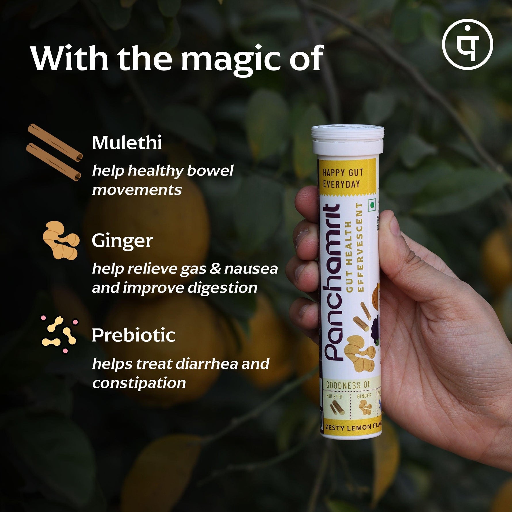 Panchamrit Gut Health Effervescent Tablets | Colon Cleanse & Improves Digestion (20 Each) Zesty Lemon