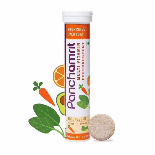 Panchamrit Multivitamin Effervescent Tablet with Goodness of Carrot, Spinach & Avocado Orange