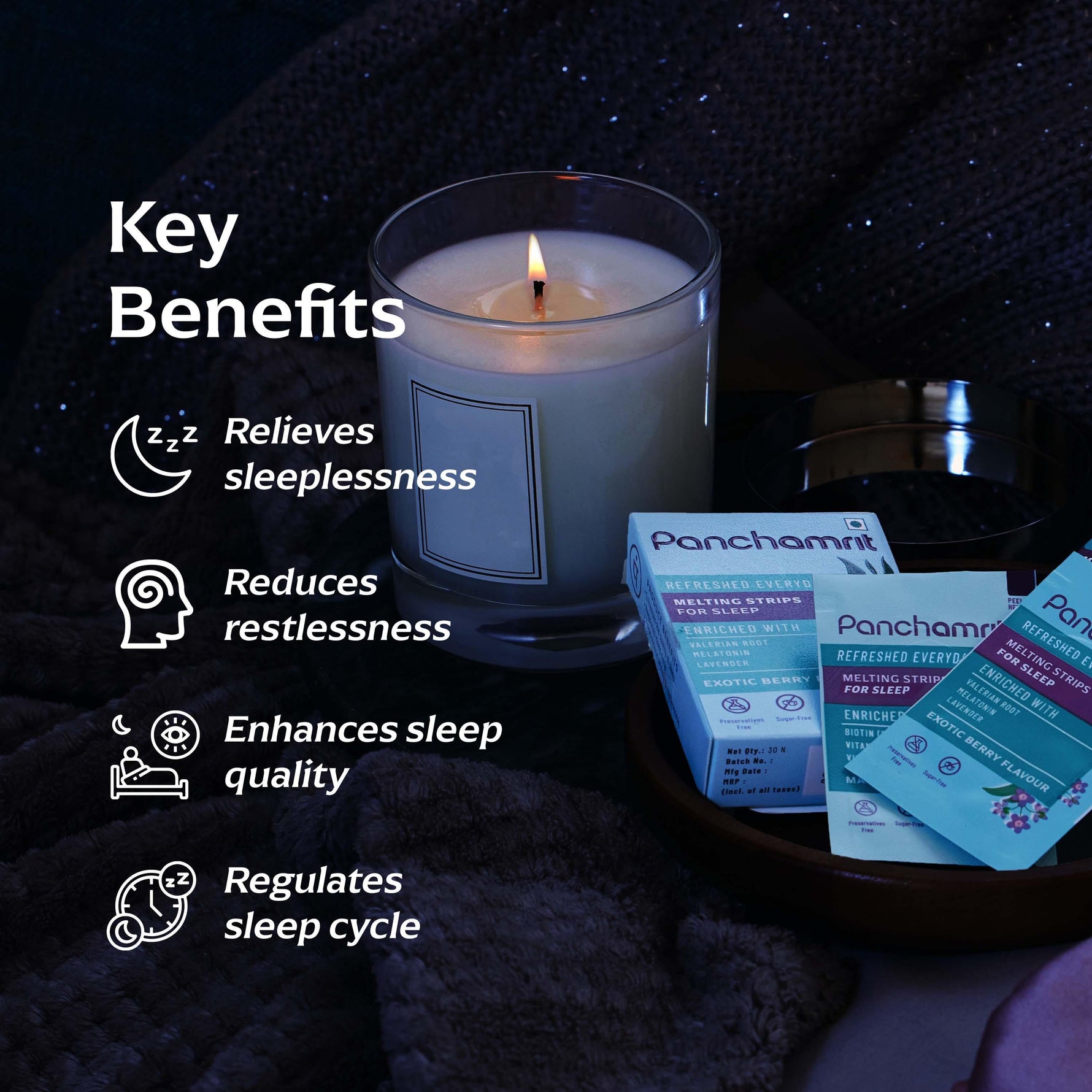 Panchamrit Melatonin-5mg Strip for Sleep with Ayurvedic Herbs| Natural Sleep Aid (30 Each) Exotic Berry Flavour