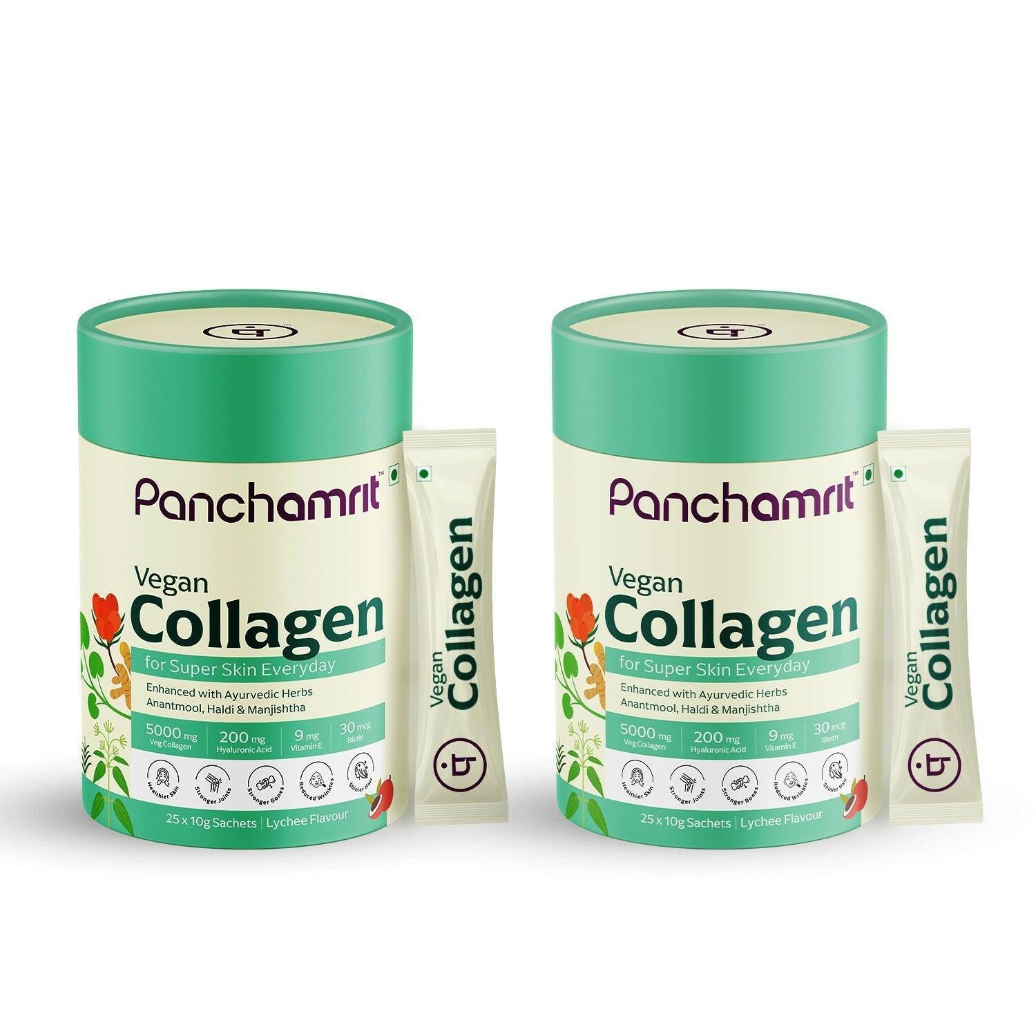 Panchamrit Vegan Collagen Powder Sachet with Ayurvedic Herbs| Youthful & Radiant Skin| (25 Each) Lychee