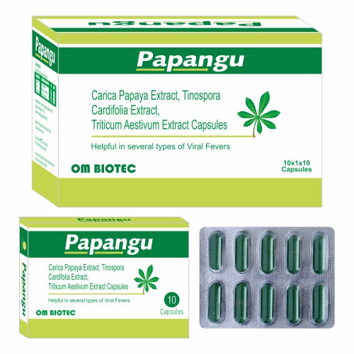 PAPANGU CAP Capsule for Dengue & several Viral Fevers (Extract of Papaya, Tinospora Cardifolia, Triticum Aestivum)