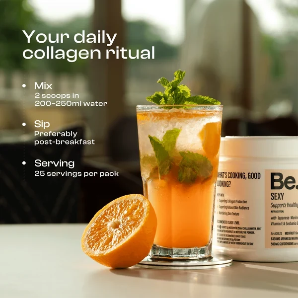 Be. Sexy Japanese Marine Collagen Peptides 8.3g + Glutathione & Hyaluronic Acid for Skin Health & Joint Support Mix Fruit