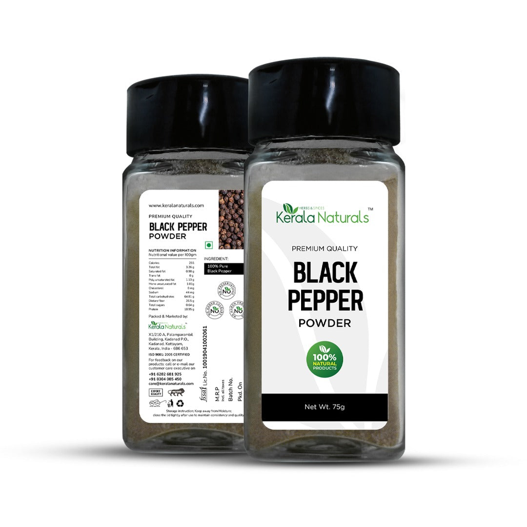 Kerala Naturals Black Pepper Powder 75g Bottle - Organic Ground Black Pepper