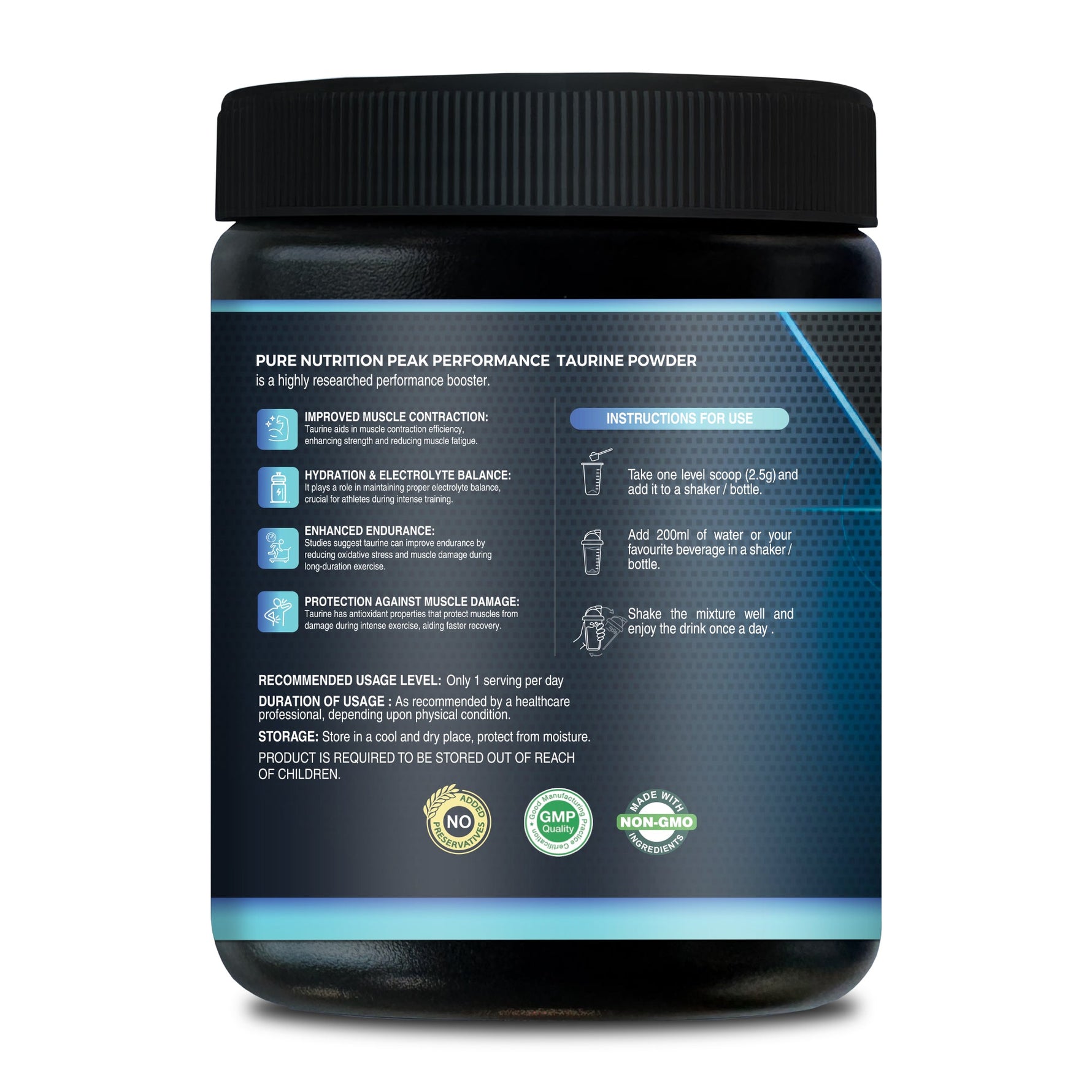 Pure Nutrition Taurine Powder - 200g | Amino Acid Supplement for Muscle Support and Hydration