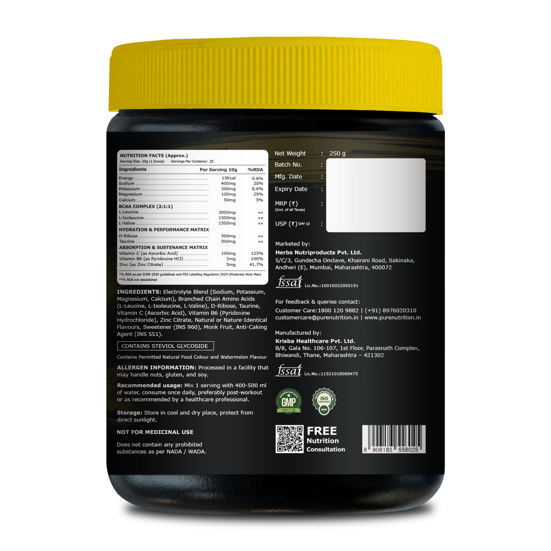 CSK Limited Edition Pure Nutrition NXT SHIFT All-In-One BCAA Powder Watermelon 250Gm