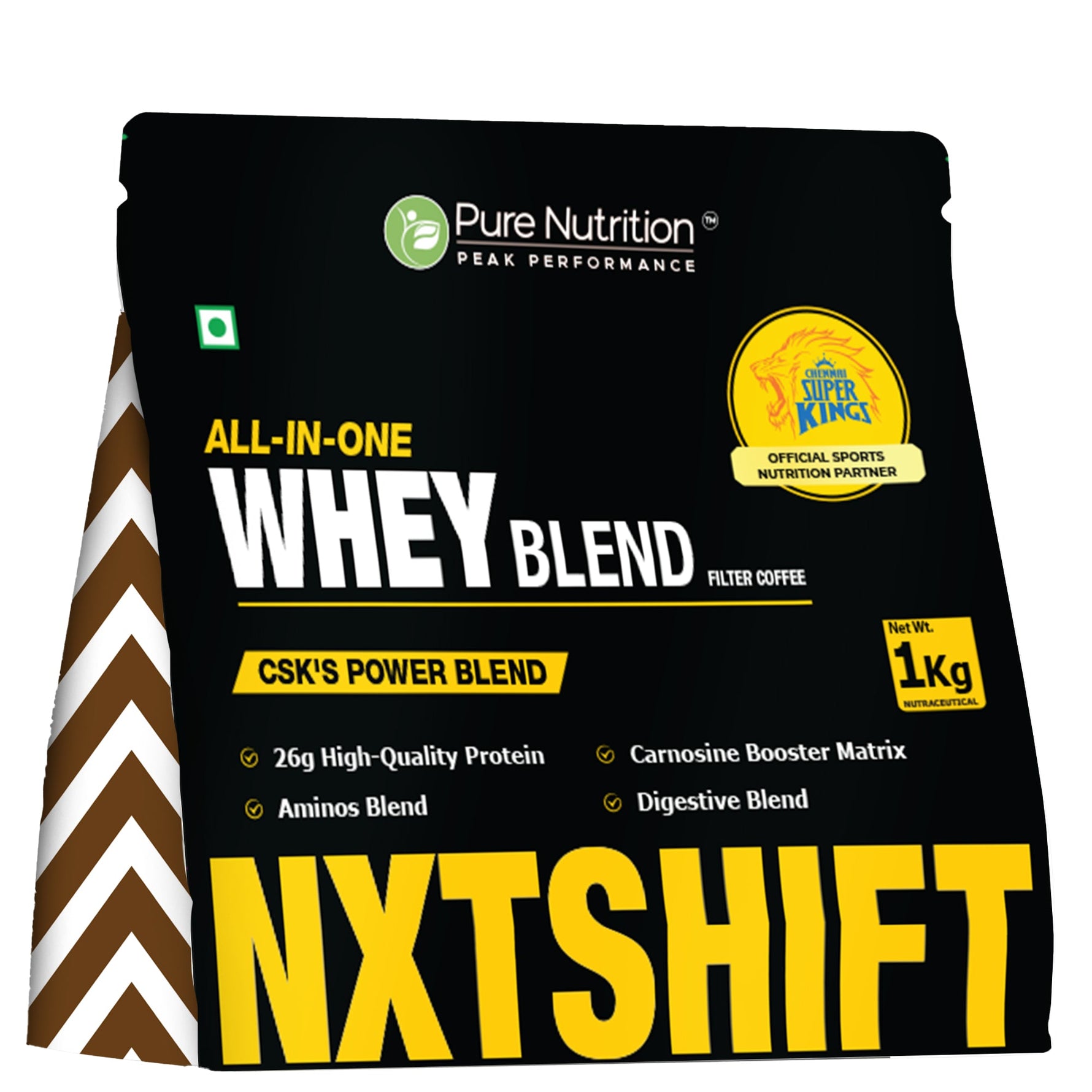 CSK Limited Edition Pure Nutrition NXT SHIFT All-In-One Whey Blend Powder No Added Sugar Filter Coffee 1Kg Pouch