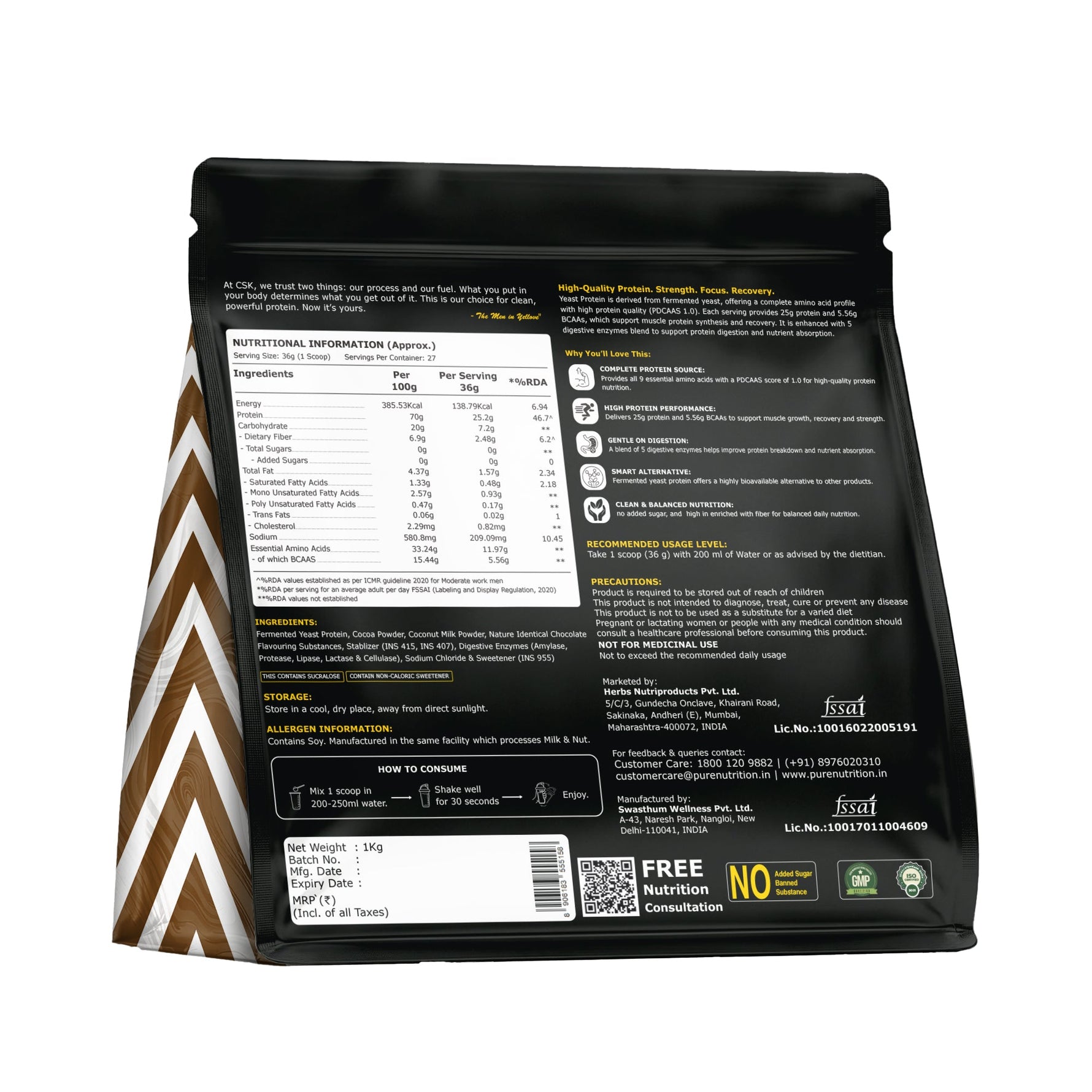 CSK Limited Edition Pure Nutrition Yeast Protein Chocolate - 1kg