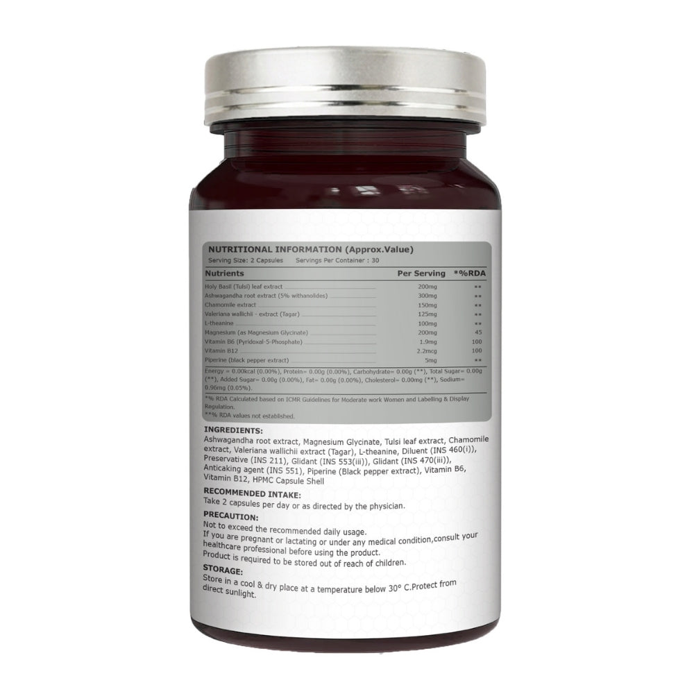 CSK Limited Edition Pure Nutrition Stress Nil Herbal Relaxation & Sleep Support Supplement with Ashwagandha, L-Theanine, Chamomile & Magnesium | 60 Veg Capsules