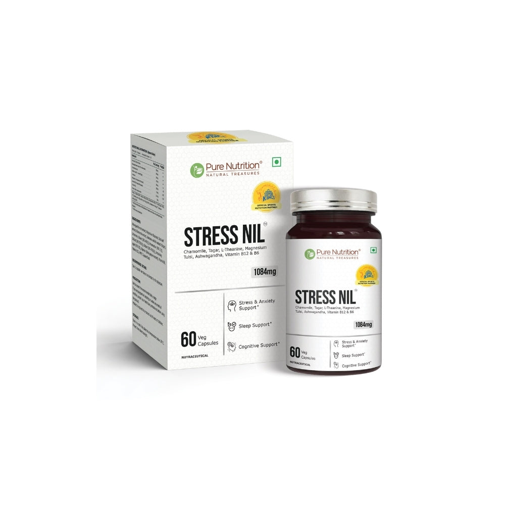 CSK Limited Edition Pure Nutrition Stress Nil Herbal Relaxation & Sleep Support Supplement with Ashwagandha, L-Theanine, Chamomile & Magnesium | 60 Veg Capsules