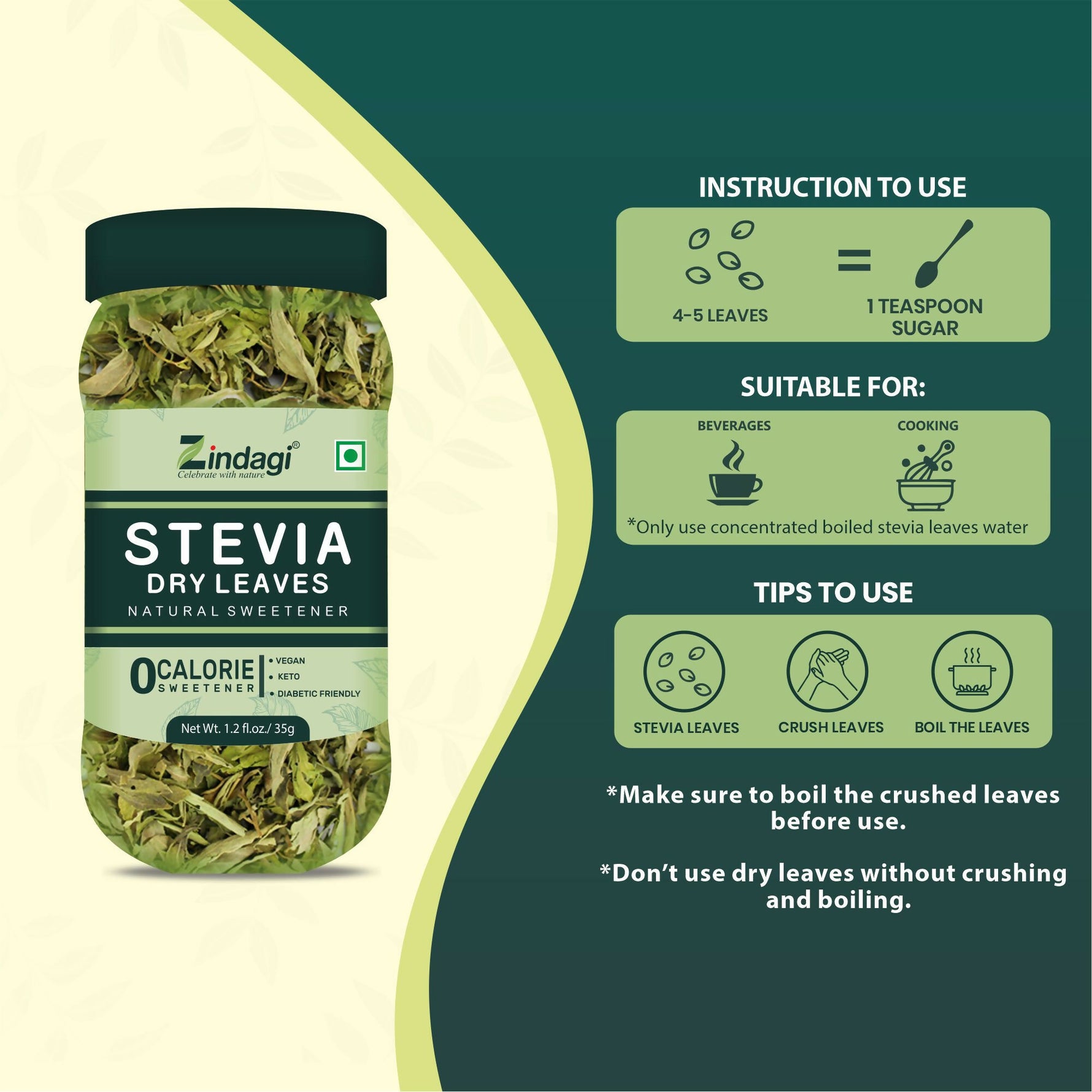 Zindagi Stevia Dry Leaves (35gm Each)