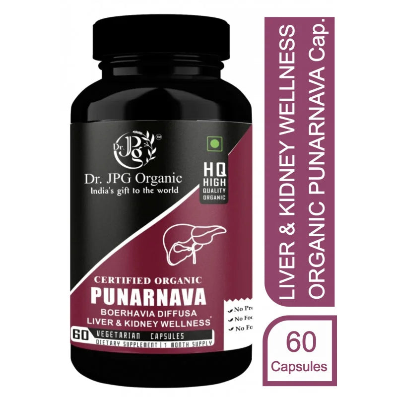 DR. JPG Organic Punarnava Capsules (500mg, 60 Veg Capsules) | For Liver & Urinary Wellness | 100% Certified Organic