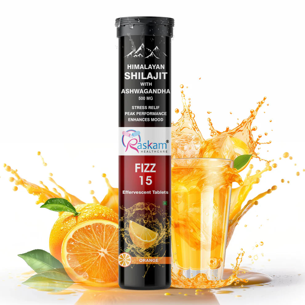 Raskam Himalayan Shilajit With Ashwagandha Effervescent Tablets for Strength, Performance & Muscle recovery