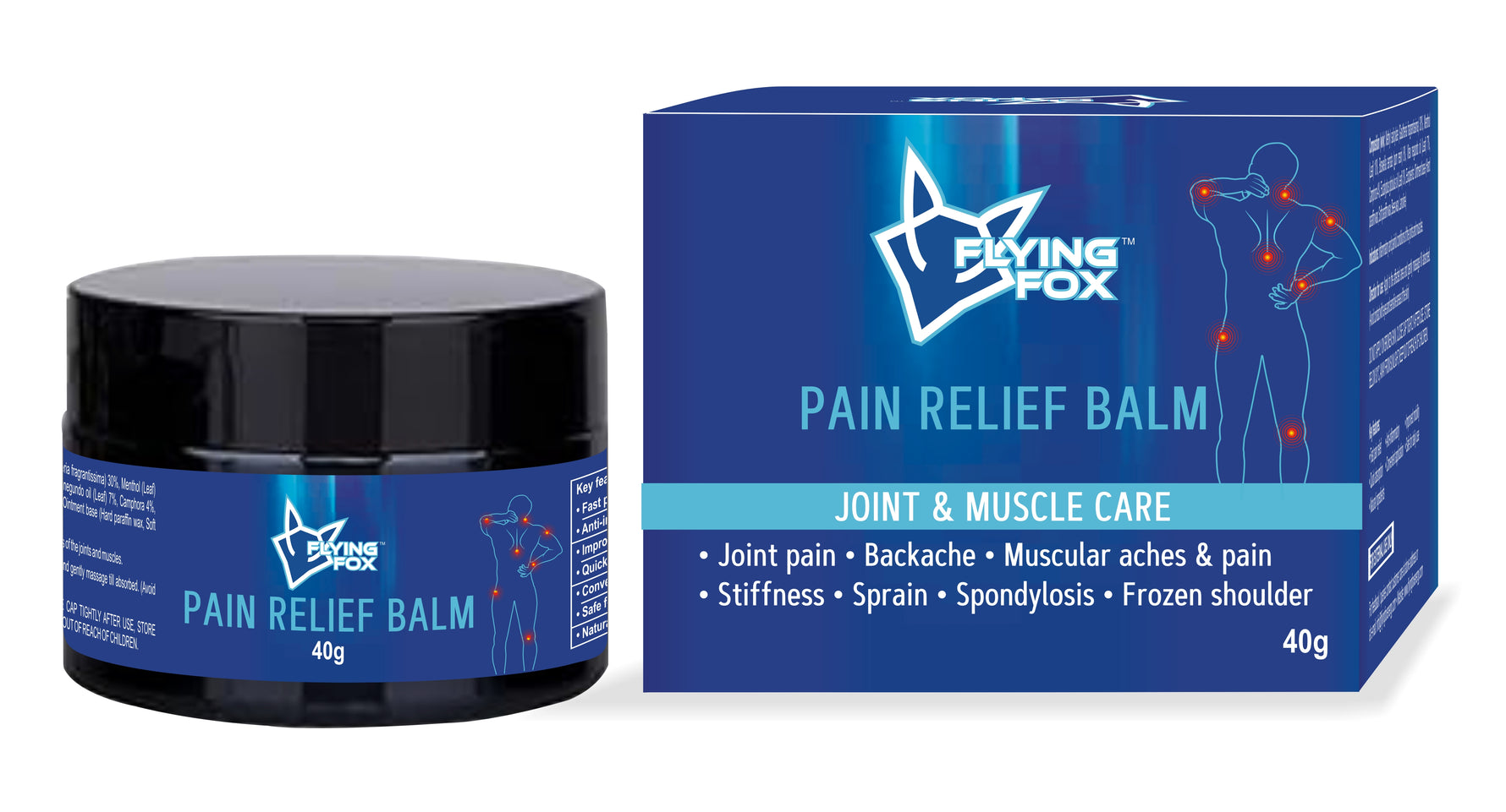 Flying Fox Fast Pain Relief Cream - Dual Action Herbal Ointment (40g)