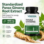 Vitalmins Panax Ginseng Capsules | Premium Korean Red Ginseng Extract for Physical Stamina, Mental Focus & Immunity – 60 Veg Capsules