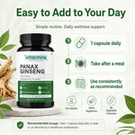 Vitalmins Panax Ginseng Capsules | Premium Korean Red Ginseng Extract for Physical Stamina, Mental Focus & Immunity – 60 Veg Capsules