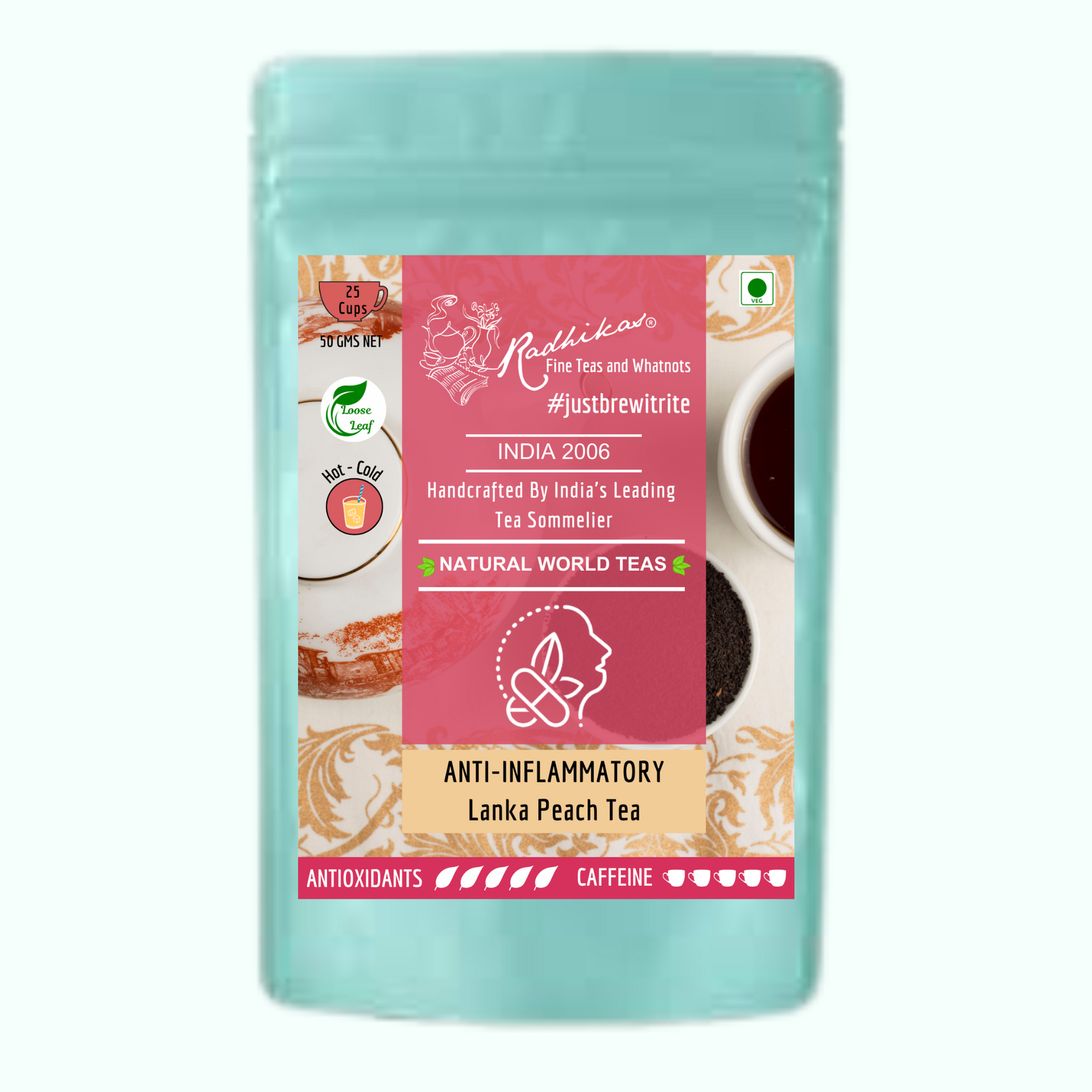 Radhika's Fine Teas Anti-Inflammatory Lanka Peach Tea (50g) | Single-Origin Ceylon Tea with Peach for Skin Glow, Joint Comfort & Immunity