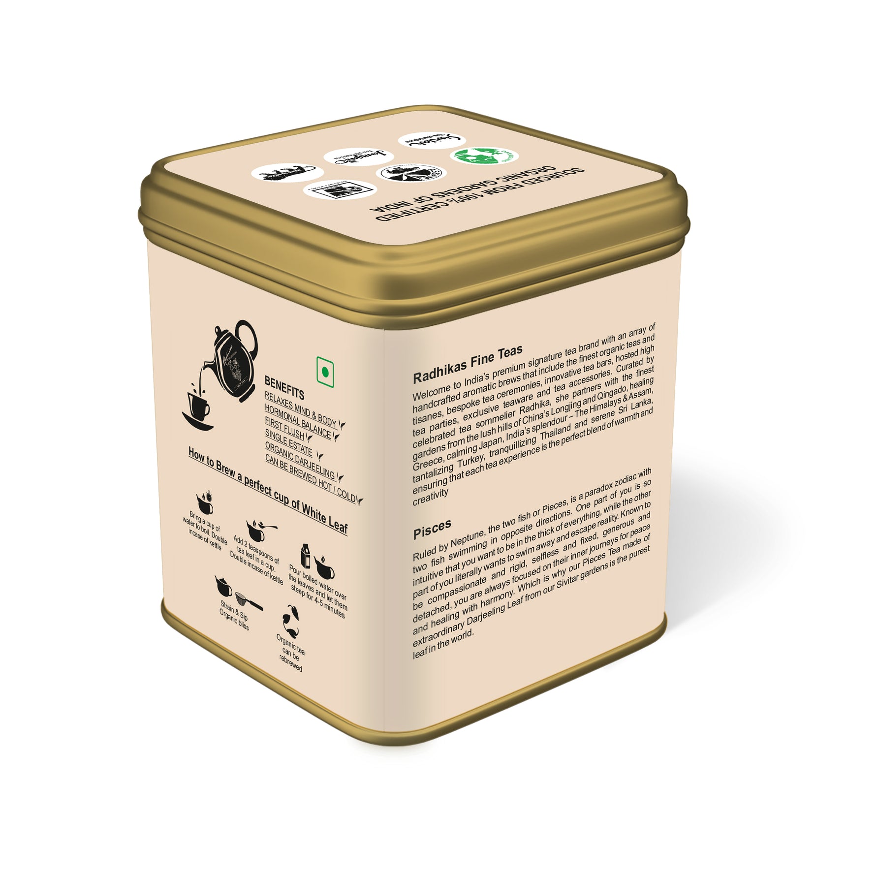 Radhikas Fine Teas Pisces White Leaf - A Thoughtful Zodiac Tea Gift for Healers - 50gm