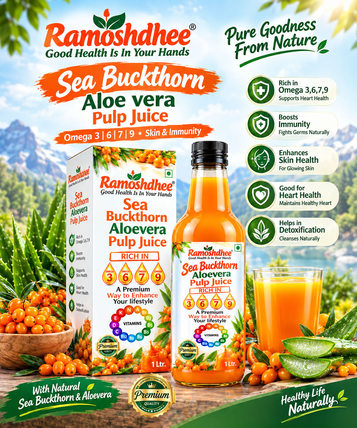 Ramoshdhee Sea Buckthorn Aloe Vera Pulp Juice 1L