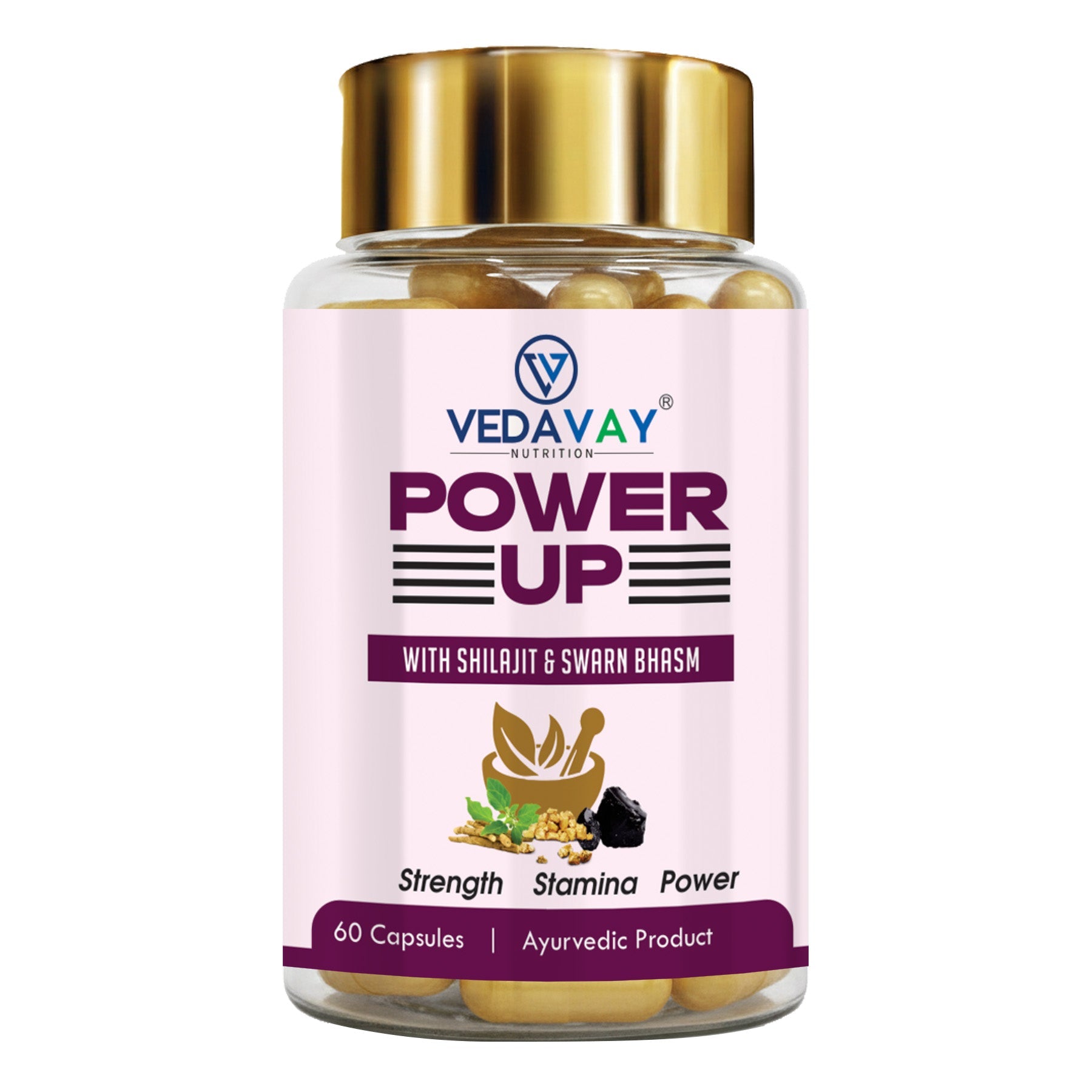 Vedavay Nutrition Power Up Capsules - Shilajit & Swarna Bhasma Vitality Blend (60 Count)