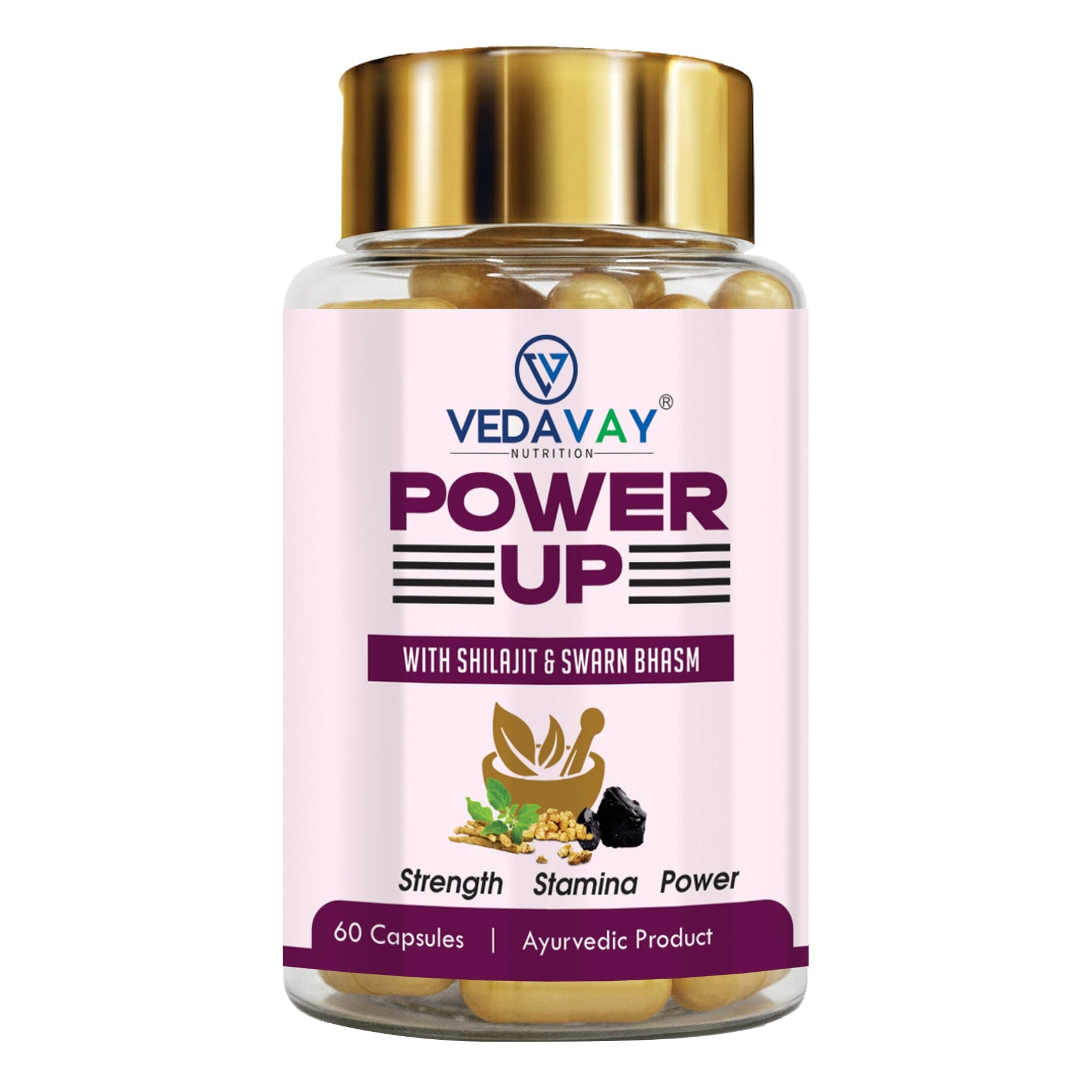 Vedavay Nutrition Power Up Capsules - Shilajit & Swarna Bhasma Vitality Blend (60 Count)