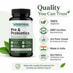 Vitalmins Probiotics Capsules | Multi-Strain Formula with Prebiotics for Superior Gut Health, Bloating Relief & Immune Support – 60 Veg Capsules