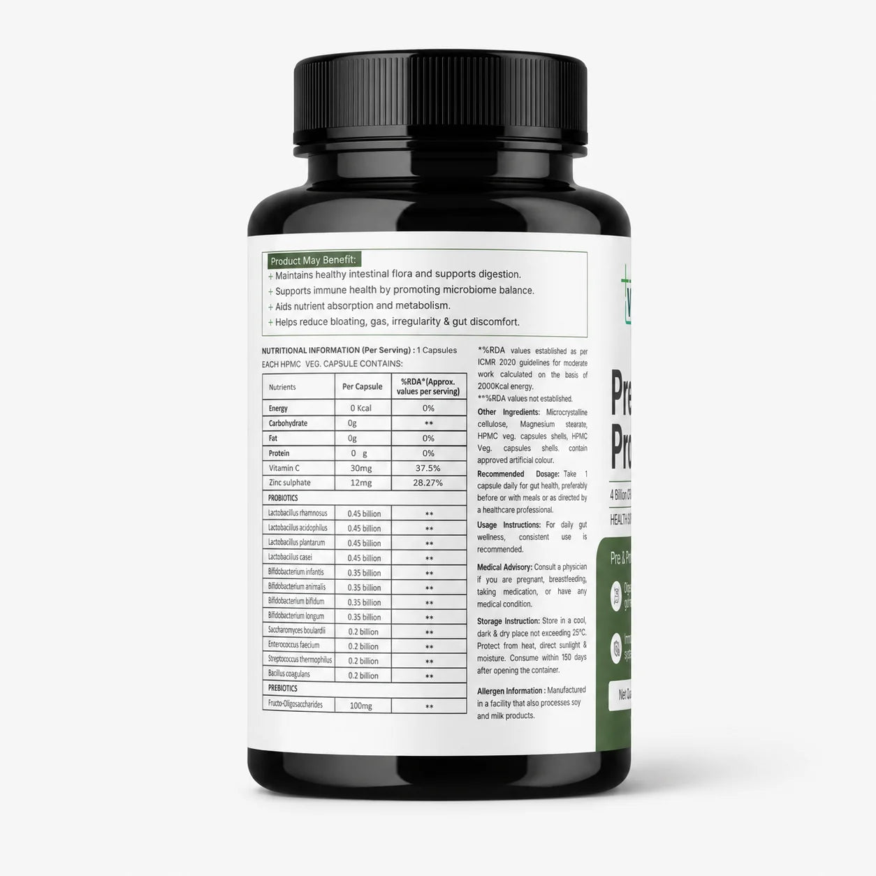 Vitalmins Probiotics Capsules | Multi-Strain Formula with Prebiotics for Superior Gut Health, Bloating Relief & Immune Support – 60 Veg Capsules
